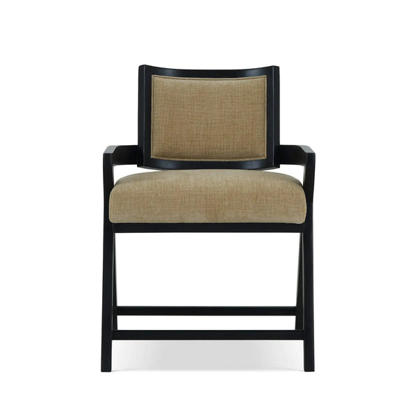 Bramble Pierre Dining Chair in Batavia Black w/ Upholstered Back w/ Thames French Yellow Performance Fabric-Bramble-Blue Hand Home