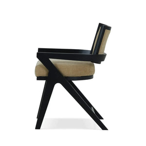 Bramble Pierre Dining Chair in Batavia Black w/ Upholstered Back w/ Thames French Yellow Performance Fabric-Bramble-Blue Hand Home