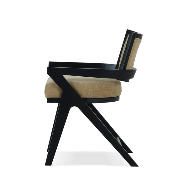 Bramble Pierre Dining Chair in Batavia Black w/ Upholstered Back w/ Thames French Yellow Performance Fabric-Bramble-Blue Hand Home