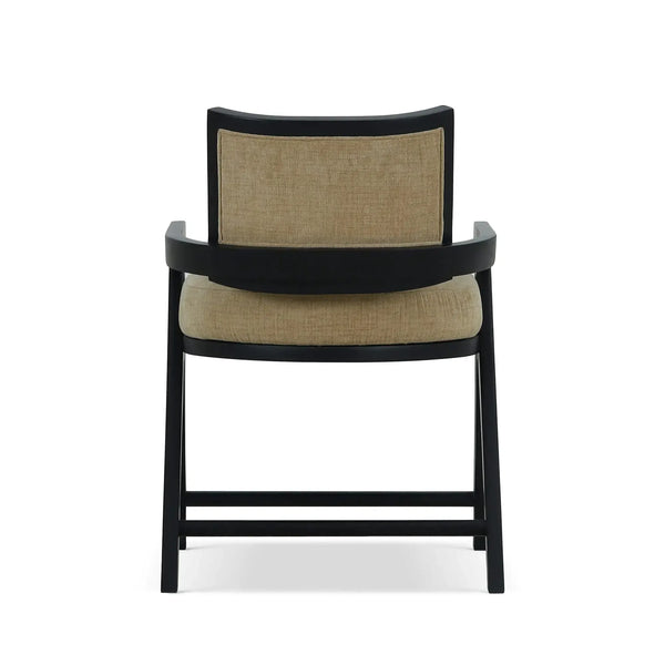 Bramble Pierre Dining Chair in Batavia Black w/ Upholstered Back w/ Thames French Yellow Performance Fabric-Bramble-Blue Hand Home
