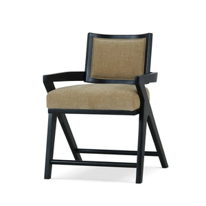 Bramble Pierre Dining Chair in Batavia Black w/ Upholstered Back w/ Thames French Yellow Performance Fabric-Bramble-Blue Hand Home