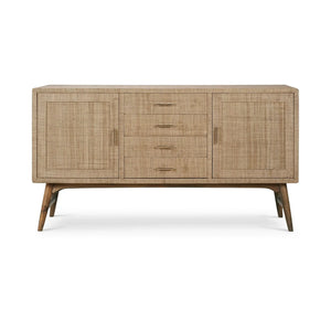 Bramble Pierre Mid Century Buffet Wrapped In Raw Raffia W/ Straw Wash Legs-Bramble-Blue Hand Home