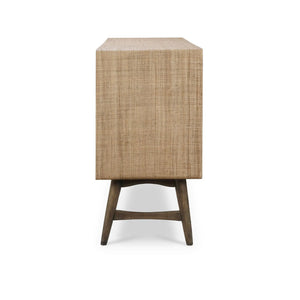 Bramble Pierre Mid Century Buffet Wrapped In Raw Raffia W/ Straw Wash Legs-Bramble-Blue Hand Home