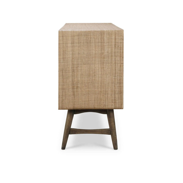 Bramble Pierre Mid Century Buffet Wrapped In Raw Raffia W/ Straw Wash Legs-Bramble-Blue Hand Home