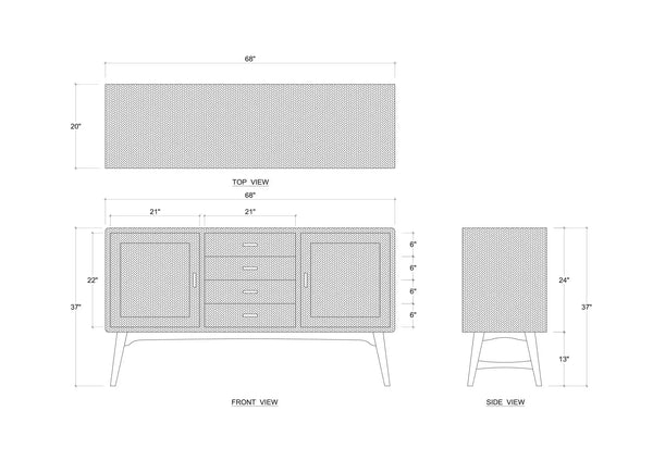 Bramble Pierre Mid Century Buffet Wrapped In Raw Raffia W/ Straw Wash Legs-Bramble-Blue Hand Home