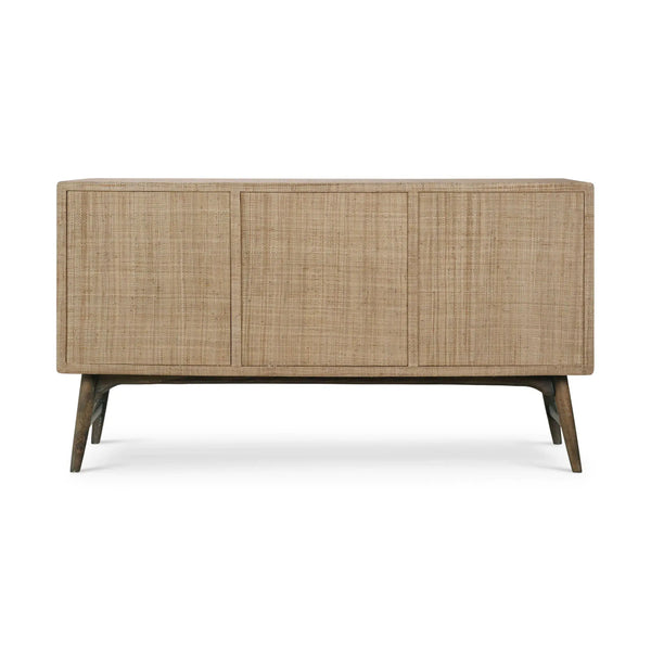 Bramble Pierre Mid Century Buffet Wrapped In Raw Raffia W/ Straw Wash Legs-Bramble-Blue Hand Home
