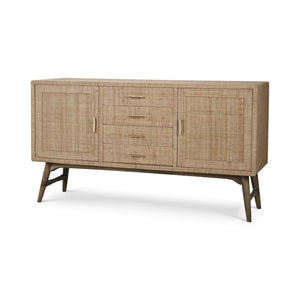 Bramble Pierre Mid Century Buffet Wrapped In Raw Raffia W/ Straw Wash Legs-Bramble-Blue Hand Home