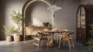Bramble Pierre Round Dining Table 60'' In Antique French Oak-Bramble-Blue Hand Home