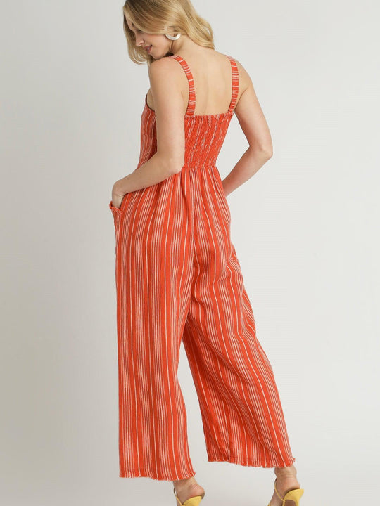 Washed Striped Sleeveless Linen Jumpsuit