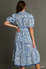 Two Tone Paisley Print Midi Collared Dress-Blue Hand Home