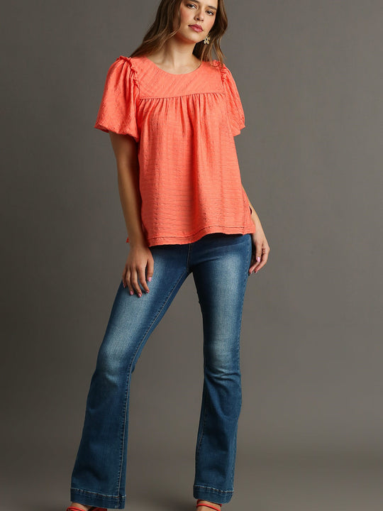 Texture Woven Round Neck Boxy Cut Top
