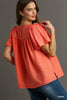 Texture Woven Round Neck Boxy Cut Top-Blue Hand Home