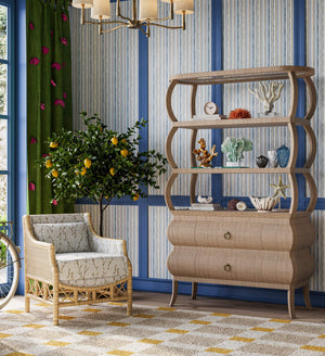 Bramble Rabana Rattan Chair In Natural Rattan Chair W/ Whisper Word Fabric Cushion-Bramble-Blue Hand Home