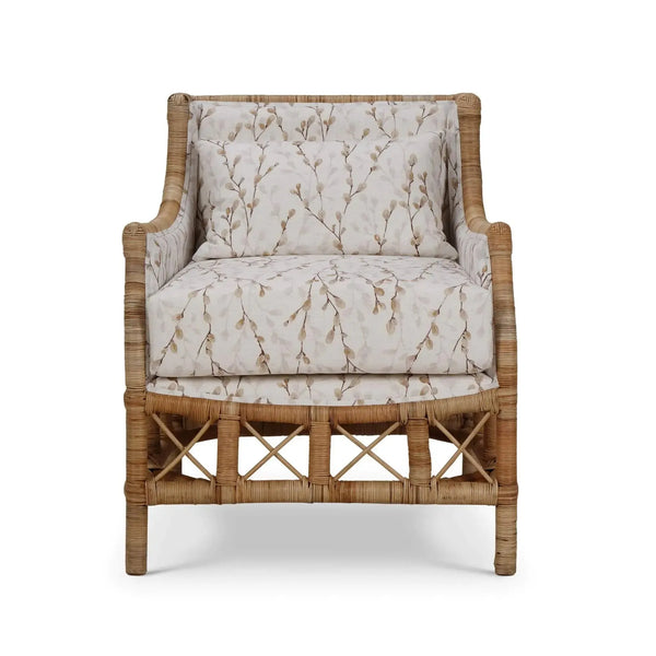 Bramble Rabana Rattan Chair In Natural Rattan Chair W/ Whisper Word Fabric Cushion-Bramble-Blue Hand Home