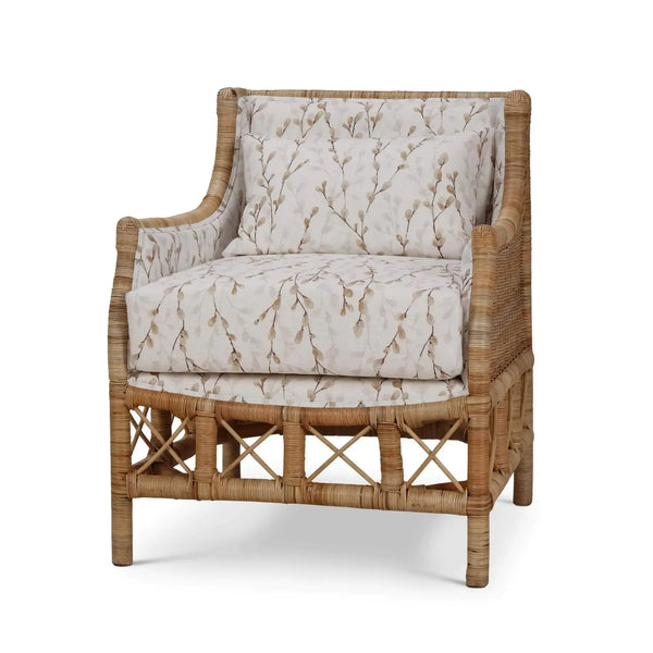 Bramble Rabana Rattan Chair In Natural Rattan Chair W/ Whisper Word Fabric Cushion-Bramble-Blue Hand Home