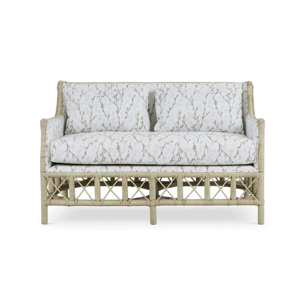 Bramble Rabana Rattan Loveseat in Natural Rattan w/ Whisper Word Fabric Cushion-Bramble-Blue Hand Home