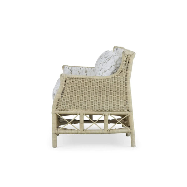 Bramble Rabana Rattan Loveseat in Natural Rattan w/ Whisper Word Fabric Cushion-Bramble-Blue Hand Home