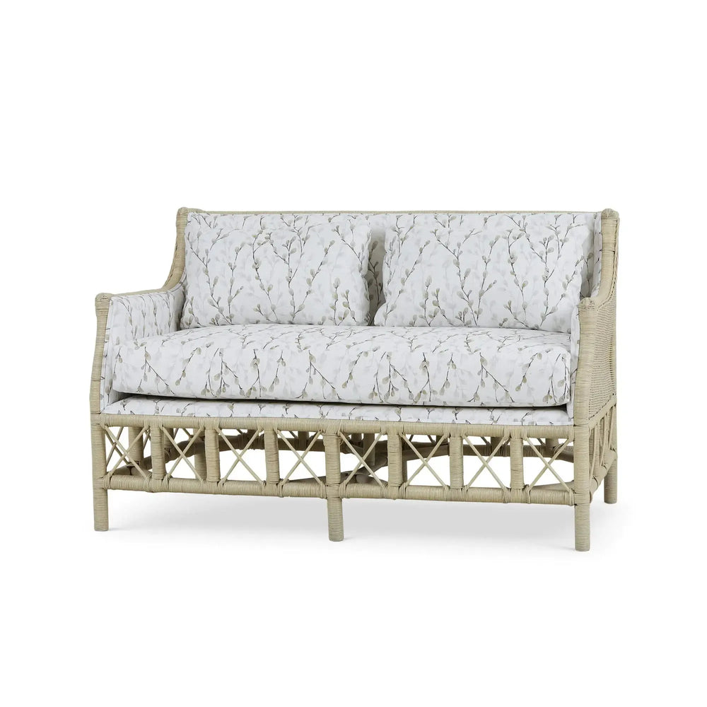 Bramble Rabana Rattan Loveseat in Natural Rattan w/ Whisper Word Fabric Cushion-Bramble-Blue Hand Home