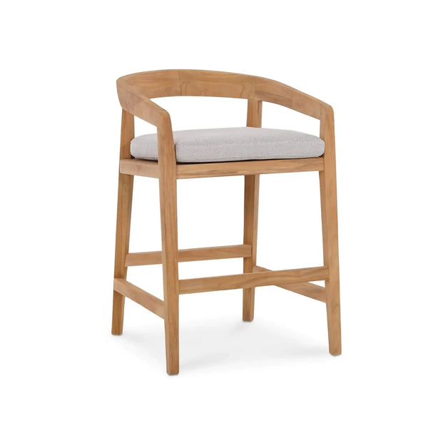 Bramble Raleigh Counter Stool W/ Seat Cushion - Outdoor Teak-Bramble-Blue Hand Home