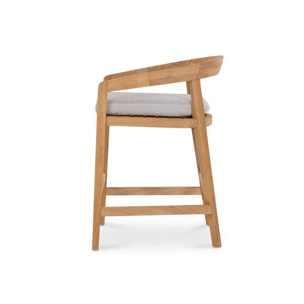 Bramble Raleigh Counter Stool W/ Seat Cushion - Outdoor Teak-Bramble-Blue Hand Home