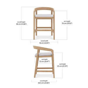 Bramble Raleigh Counter Stool W/ Seat Cushion - Outdoor Teak-Bramble-Blue Hand Home