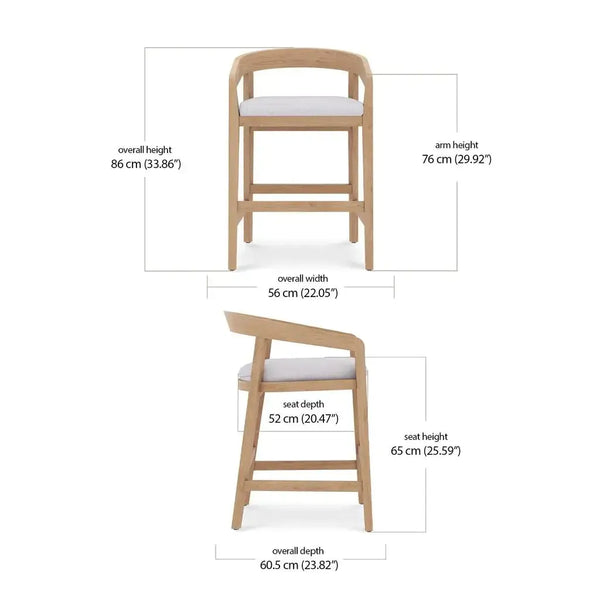 Bramble Raleigh Counter Stool W/ Seat Cushion - Outdoor Teak-Bramble-Blue Hand Home