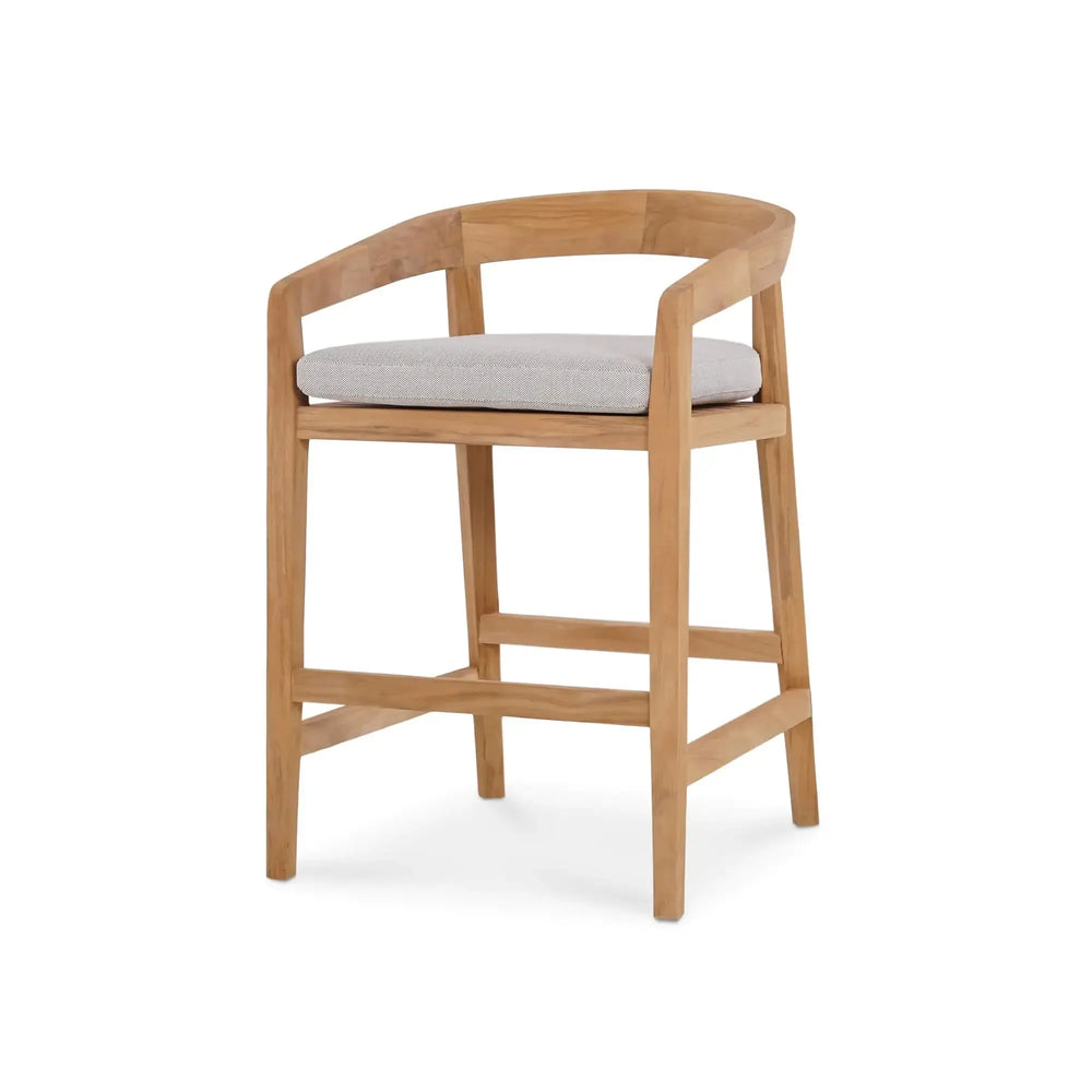 Bramble Raleigh Counter Stool W/ Seat Cushion - Outdoor Teak-Bramble-Blue Hand Home
