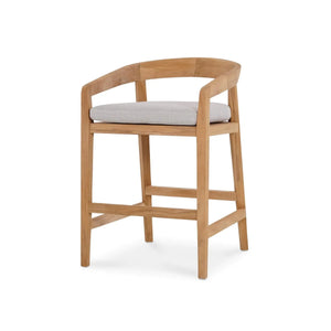 Bramble Raleigh Counter Stool W/ Seat Cushion - Outdoor Teak-Bramble-Blue Hand Home