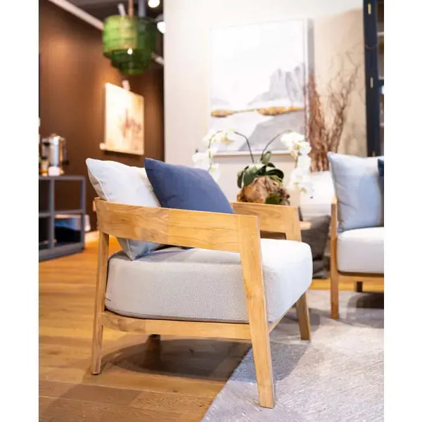 Bramble Raleigh Teak Single Seater W/ Seat & Back Cushions - Outdoor Teak-Bramble-Blue Hand Home