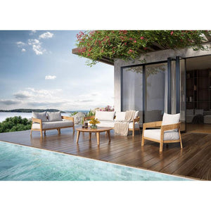 Bramble Raleigh Teak Single Seater W/ Seat & Back Cushions - Outdoor Teak-Bramble-Blue Hand Home