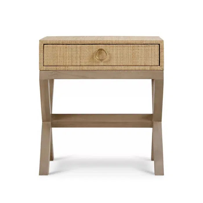 Bramble Renoir Bedside Table Wrapped In Natural Rattan W/ Sandbar Legs-Bramble-Blue Hand Home