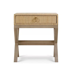 Bramble Renoir Bedside Table Wrapped In Natural Rattan W/ Sandbar Legs-Bramble-Blue Hand Home