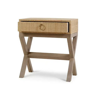 Bramble Renoir Bedside Table Wrapped In Natural Rattan W/ Sandbar Legs-Bramble-Blue Hand Home