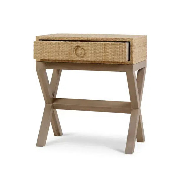 Bramble Renoir Bedside Table Wrapped In Natural Rattan W/ Sandbar Legs-Bramble-Blue Hand Home