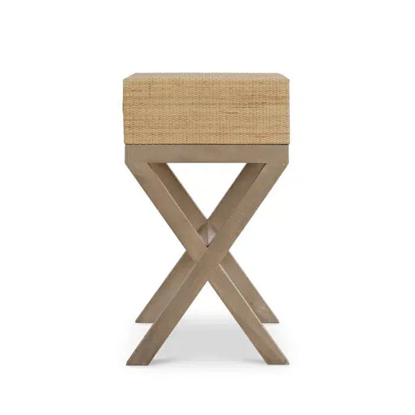 Bramble Renoir Bedside Table Wrapped In Natural Rattan W/ Sandbar Legs-Bramble-Blue Hand Home