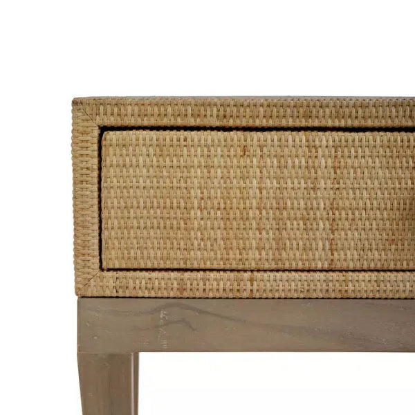 Bramble Renoir Bedside Table Wrapped In Natural Rattan W/ Sandbar Legs-Bramble-Blue Hand Home