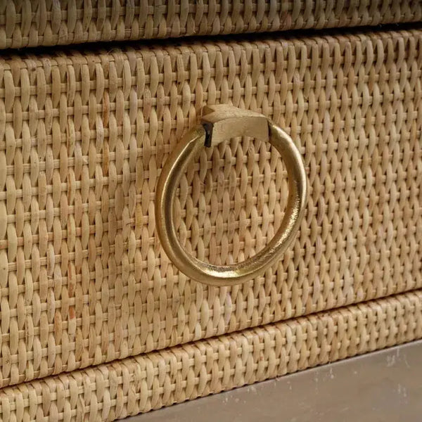 Bramble Renoir Bedside Table Wrapped In Natural Rattan W/ Sandbar Legs-Bramble-Blue Hand Home