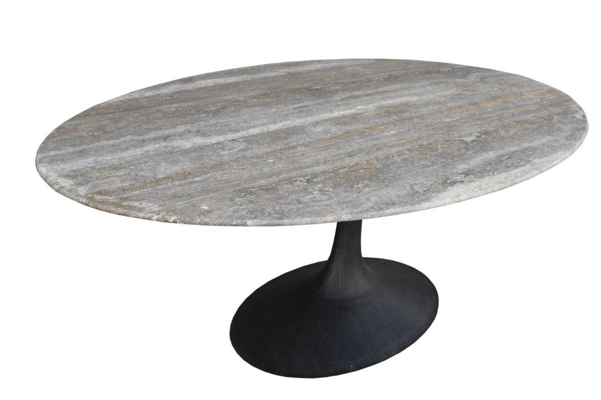 Lisbon 78" Oval Dining Table - Travertine / Iron-Blue Hand Home