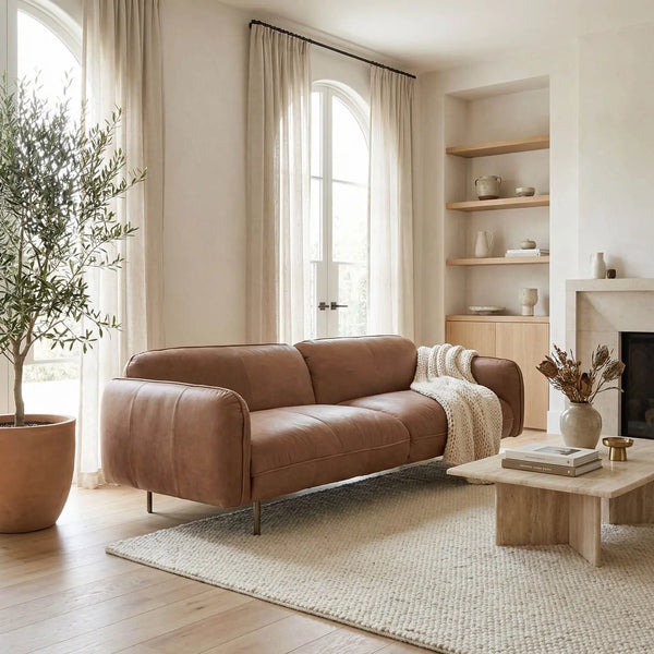 Franklin Sofa, Coris Brown Leather-Noir Furniture-Blue Hand Home