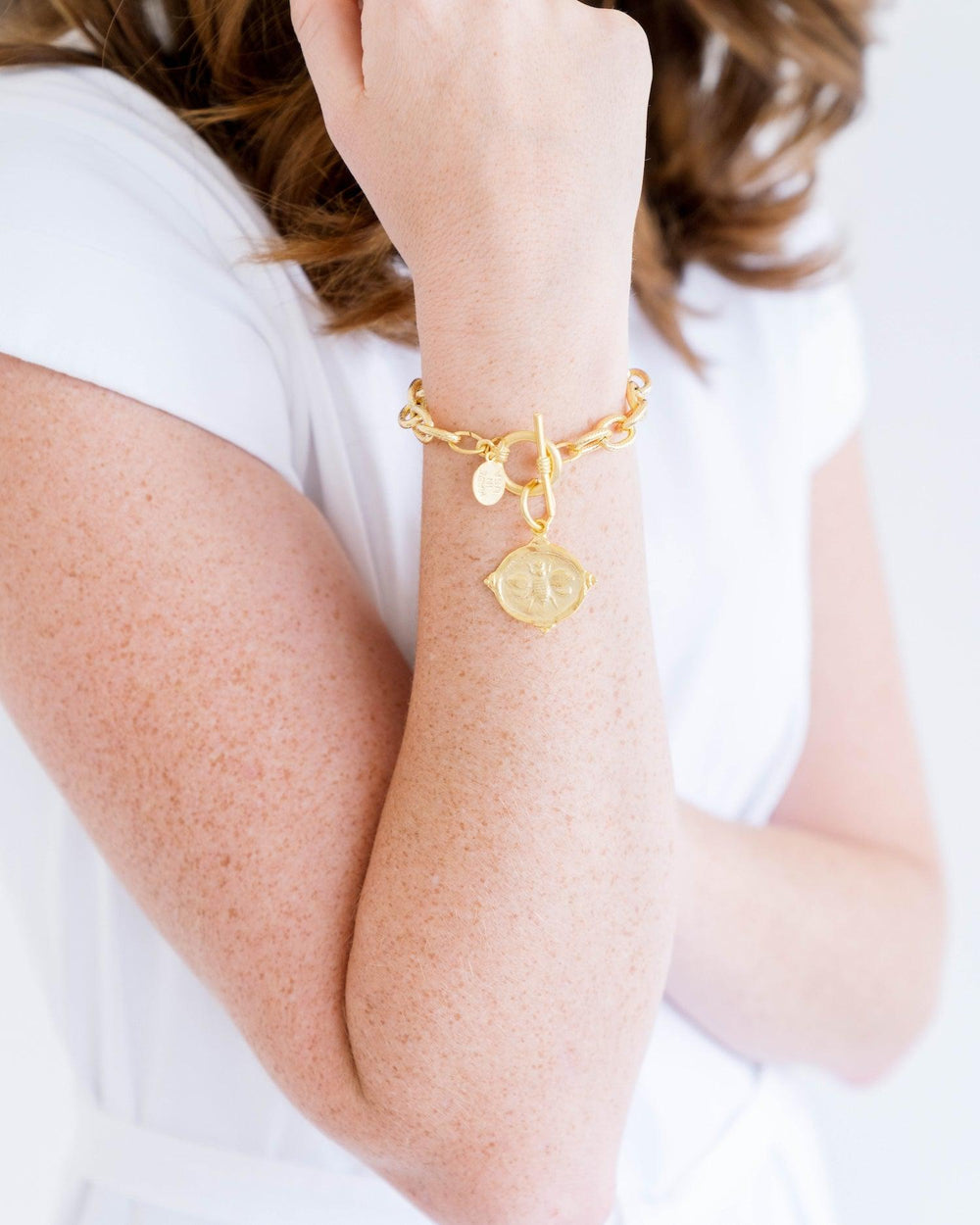 Susan Shaw Handcast Gold "Bee" Intaglio Bracelet-Susan Shaw Jewelry-Blue Hand Home