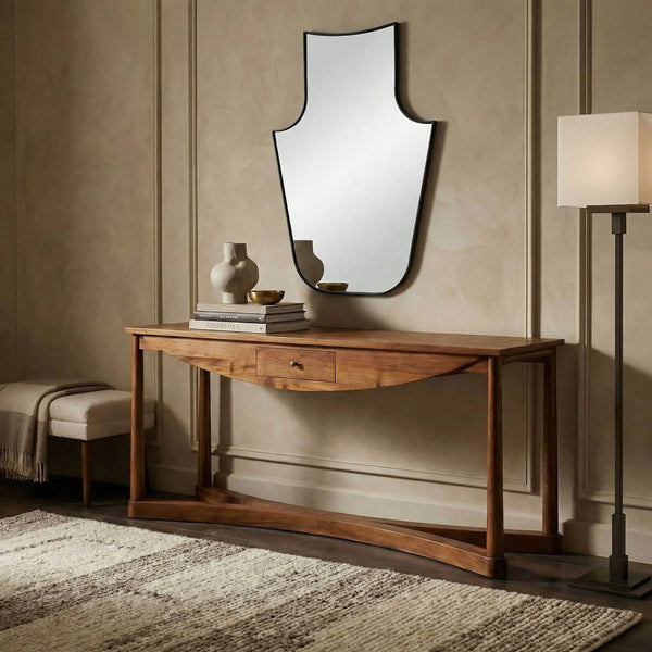 Bow Front Console, Teak-Noir Furniture-Blue Hand Home