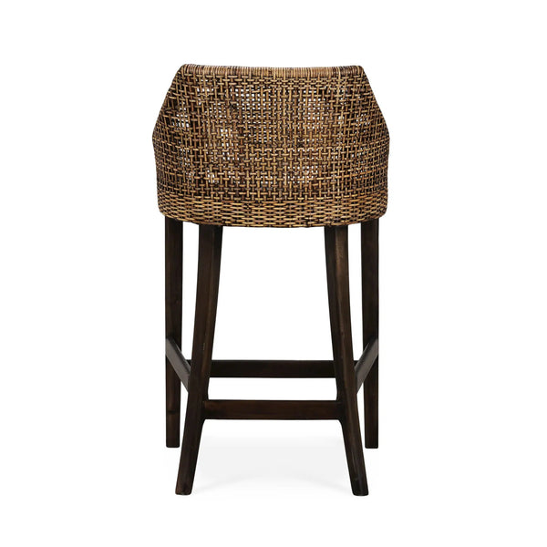 Bramble Savanah Barstool In Light Glazed Rattan W/ Arctic White Performance Seat Cushion-Bramble-Blue Hand Home