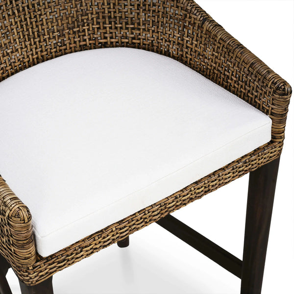 Bramble Savanah Barstool In Light Glazed Rattan W/ Arctic White Performance Seat Cushion-Bramble-Blue Hand Home