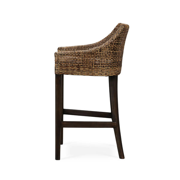 Bramble Savanah Counter Stool In Light Glazed Rattan W/ Arctic White Performance Seat Cushion-Bramble-Blue Hand Home