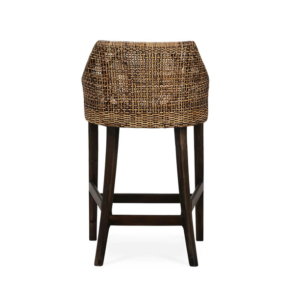 Bramble Savanah Counter Stool In Light Glazed Rattan W/ Arctic White Performance Seat Cushion-Bramble-Blue Hand Home