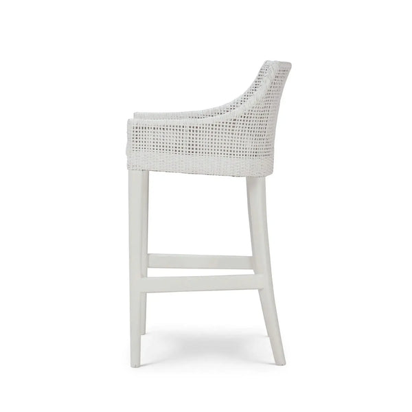 Bramble Savanah Counter Stool In True White Rattan & Legs W/ Arctic White Seat Cushion-Bramble-Blue Hand Home