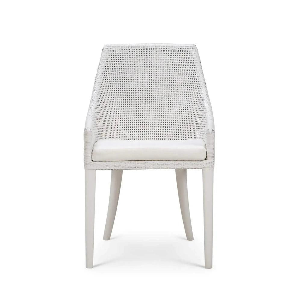 Bramble Savanah Dining Chair In True White Rattan & Legs W/ Arctic White Seat Cushion-Bramble-Blue Hand Home