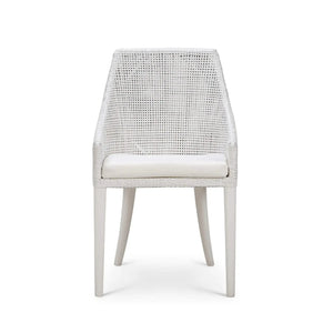 Bramble Savanah Dining Chair In True White Rattan & Legs W/ Arctic White Seat Cushion-Bramble-Blue Hand Home