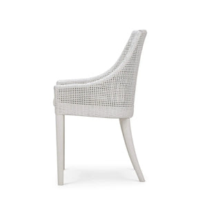 Bramble Savanah Dining Chair In True White Rattan & Legs W/ Arctic White Seat Cushion-Bramble-Blue Hand Home