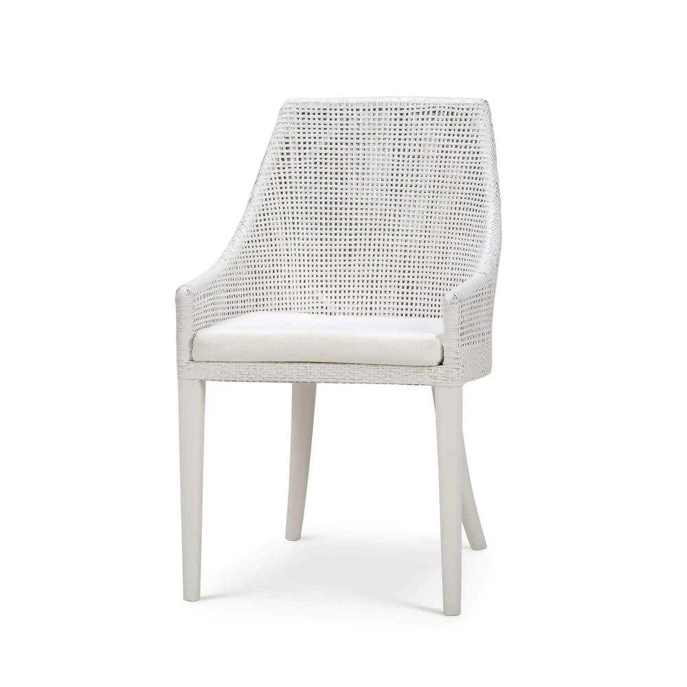 Bramble Savanah Dining Chair In True White Rattan & Legs W/ Arctic White Seat Cushion-Bramble-Blue Hand Home